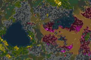 Example mapview of Gleba, different colors represent different biomes.